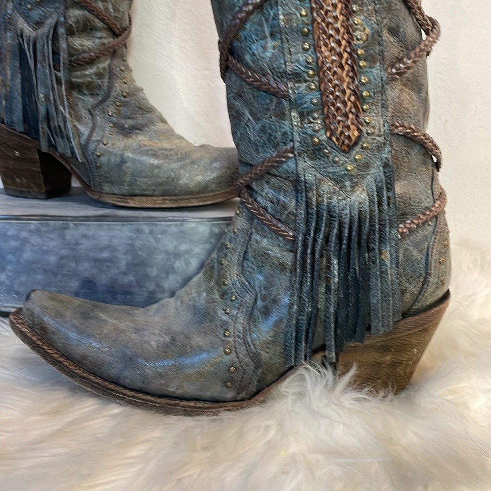 #0167 Corral Vintage Leather Snip Toe Cowboy Boot With Fringe-7.5 - Picture 2 of 15